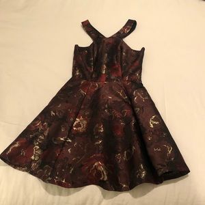 Maroon and gold mini jacquard dress!